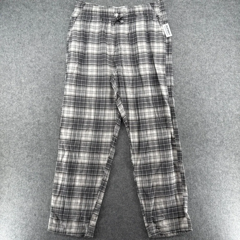 Old Navy Pajama Pants Unisex Large Black White Plaid Cotton Flannel NWT